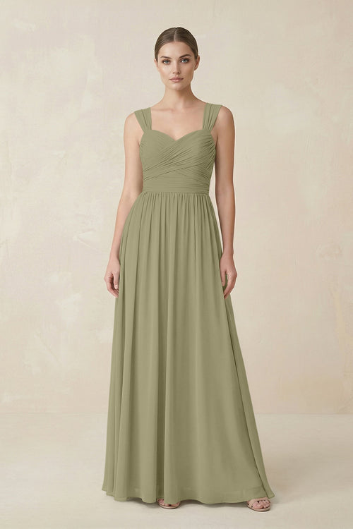 Sweetheart Pleated Chiffon A - Line Bridesmaid Dress in Thyme - SHE IS ME Bridesmaid Dresses