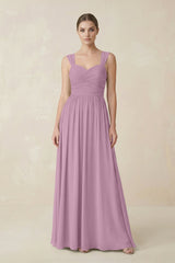 Sweetheart Pleated Chiffon A - Line Bridesmaid Dress in Wisteria - KISS BRIDAL Bridesmaid Dresses
