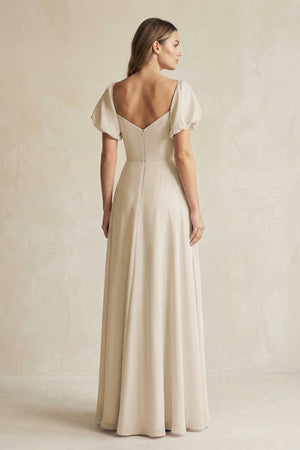Sweetheart Puff Sleeve A-Line Chiffon Bridesmaid Dress in Champagne - KISS BRIDAL BRIDESMAID DRESSES