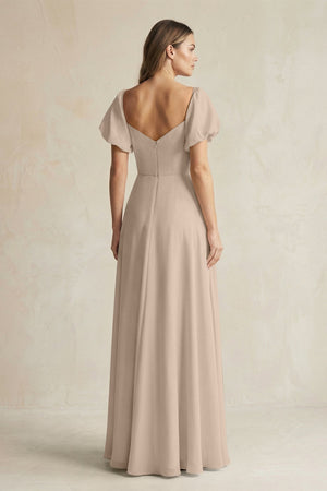 Sweetheart Puff Sleeve A - Line Chiffon Bridesmaid Dress in Almond - KISS BRIDAL Bridesmaid Dresses
