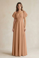 Sweetheart Puff Sleeve A - Line Chiffon Bridesmaid Dress in Bronzer - KISS BRIDAL Bridesmaid Dresses
