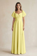 Sweetheart Puff Sleeve A - Line Chiffon Bridesmaid Dress in Buttercup - SHE IS ME Bridesmaid Dresses