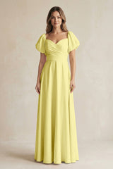 Sweetheart Puff Sleeve A - Line Chiffon Bridesmaid Dress in Buttercup - KISS BRIDAL Bridesmaid Dresses