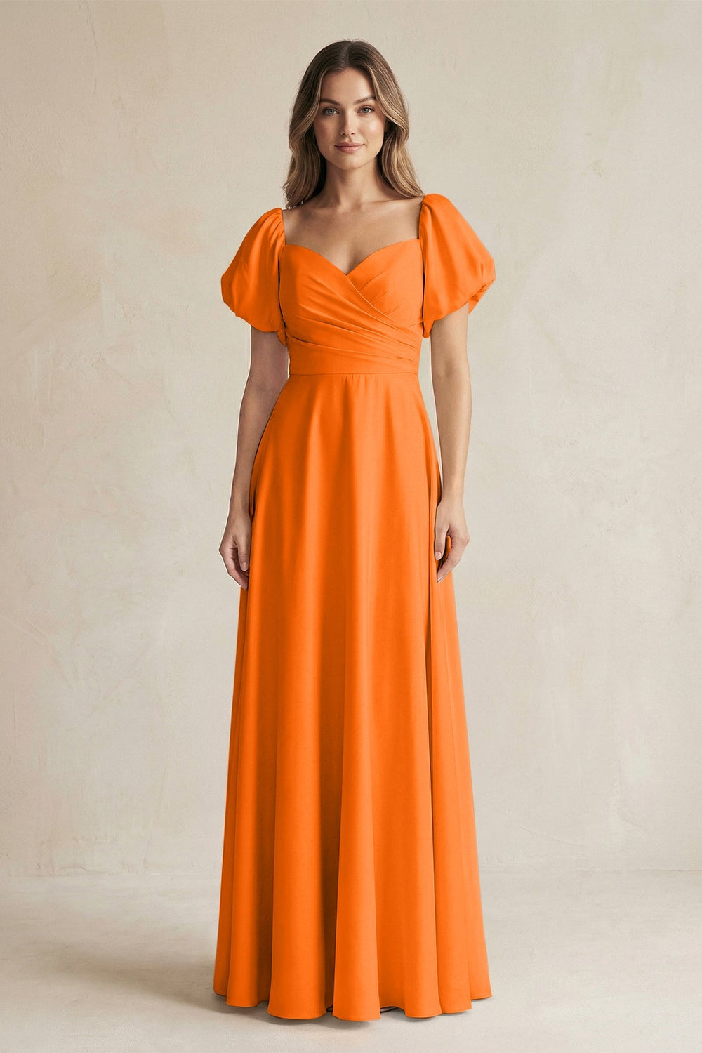Sweetheart Puff Sleeve A - Line Chiffon Bridesmaid Dress in Cinnamon - SHE IS ME Bridesmaid Dresses