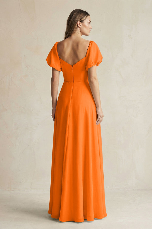 Sweetheart Puff Sleeve A - Line Chiffon Bridesmaid Dress in Cinnamon - KISS BRIDAL Bridesmaid Dresses