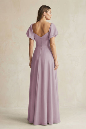 Sweetheart Puff Sleeve A - Line Chiffon Bridesmaid Dress in Dusk - KISS BRIDAL Bridesmaid Dresses