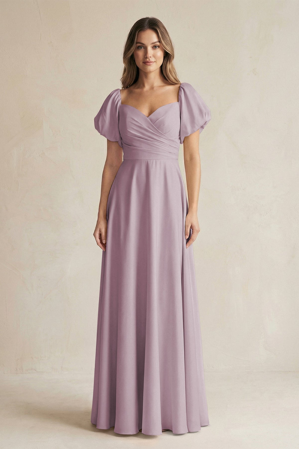 Sweetheart Puff Sleeve A - Line Chiffon Bridesmaid Dress in Dusk - KISS BRIDAL Bridesmaid Dresses