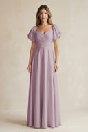 Sweetheart Puff Sleeve A - Line Chiffon Bridesmaid Dress in Dusk - KISS BRIDAL Bridesmaid Dresses