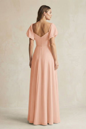 Sweetheart Puff Sleeve A - Line Chiffon Bridesmaid Dress in English Rose - KISS BRIDAL Bridesmaid Dresses