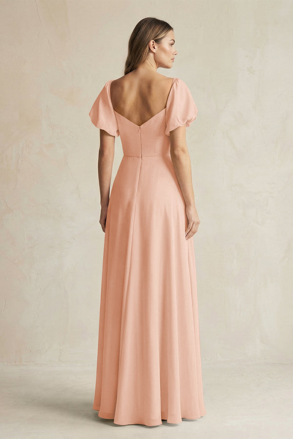 Sweetheart Puff Sleeve A - Line Chiffon Bridesmaid Dress in English Rose - KISS BRIDAL Bridesmaid Dresses