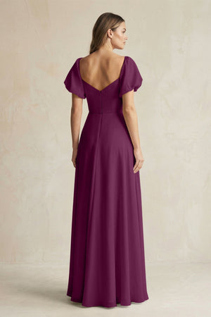 Sweetheart Puff Sleeve A - Line Chiffon Bridesmaid Dress in Fig - KISS BRIDAL Bridesmaid Dresses