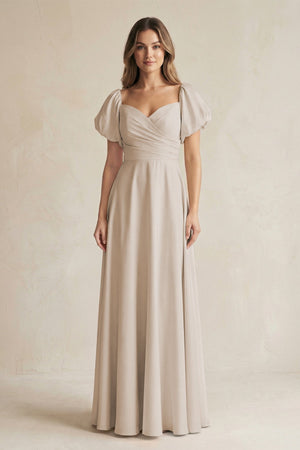 Sweetheart Puff Sleeve A - Line Chiffon Bridesmaid Dress in Frost - KISS BRIDAL Bridesmaid Dresses