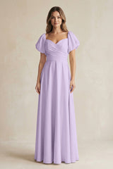 Sweetheart Puff Sleeve A - Line Chiffon Bridesmaid Dress in Lavender - KISS BRIDAL Bridesmaid Dresses