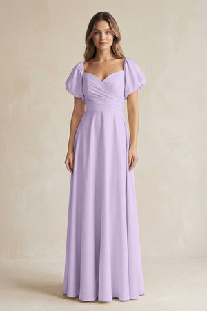 Sweetheart Puff Sleeve A - Line Chiffon Bridesmaid Dress in Lavender - KISS BRIDAL Bridesmaid Dresses