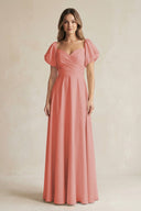 Sweetheart Puff Sleeve A - Line Chiffon Bridesmaid Dress in Mulberry - KISS BRIDAL Bridesmaid Dresses