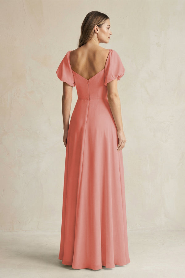 Sweetheart Puff Sleeve A - Line Chiffon Bridesmaid Dress in Mulberry - KISS BRIDAL Bridesmaid Dresses