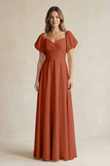 Sweetheart Puff Sleeve A - Line Chiffon Bridesmaid Dress in Spice - KISS BRIDAL Bridesmaid Dresses