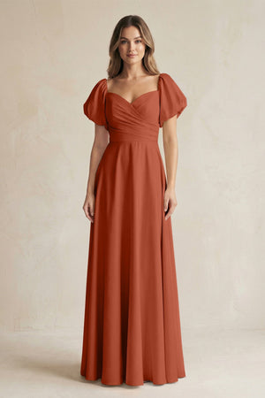 Sweetheart Puff Sleeve A - Line Chiffon Bridesmaid Dress in Spice - KISS BRIDAL Bridesmaid Dresses
