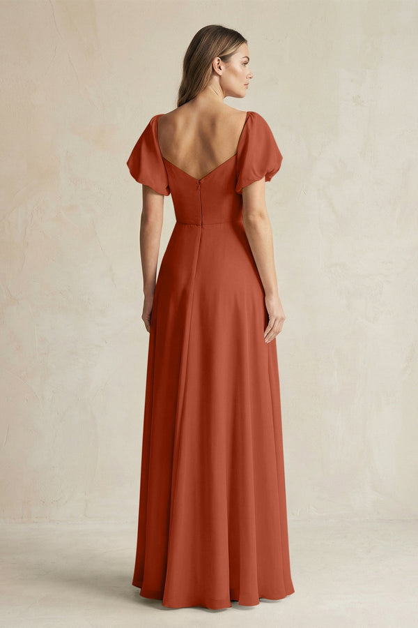 Sweetheart Puff Sleeve A - Line Chiffon Bridesmaid Dress in Spice - KISS BRIDAL Bridesmaid Dresses