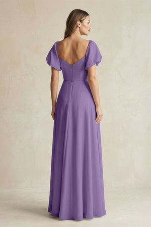 Sweetheart Puff Sleeve A - Line Chiffon Bridesmaid Dress in Tahiti - KISS BRIDAL Bridesmaid Dresses