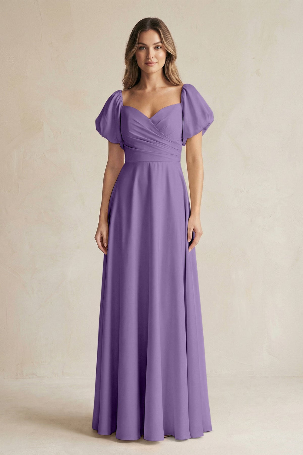 Sweetheart Puff Sleeve A - Line Chiffon Bridesmaid Dress in Tahiti - KISS BRIDAL Bridesmaid Dresses