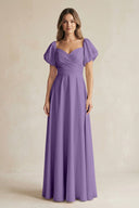 Sweetheart Puff Sleeve A - Line Chiffon Bridesmaid Dress in Tahiti - KISS BRIDAL Bridesmaid Dresses