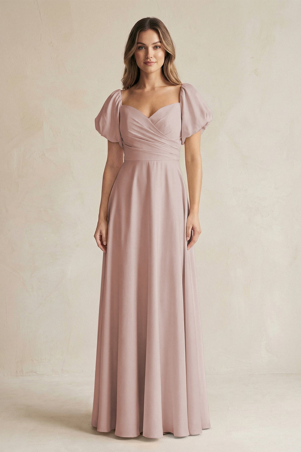 Sweetheart Puff Sleeve A - Line Chiffon Bridesmaid Dress in Toffee - KISS BRIDAL Bridesmaid Dresses