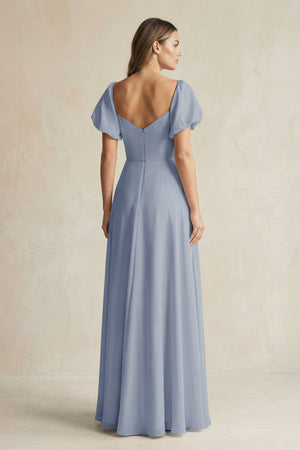 Sweetheart Puff Sleeve A - Line Chiffon Bridesmaid Dress in Twilight - KISS BRIDAL Bridesmaid Dresses