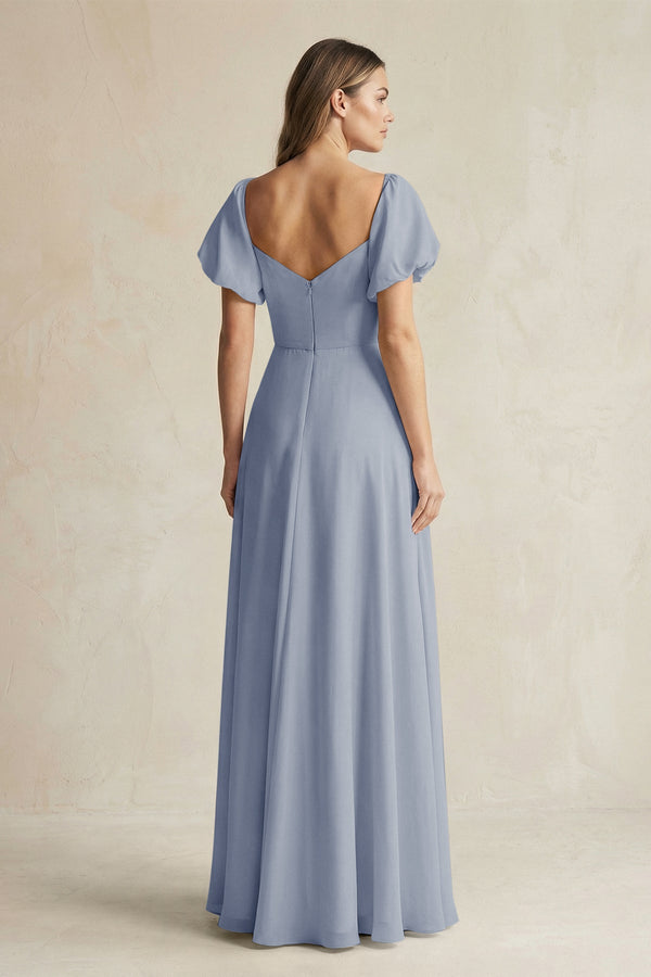 Sweetheart Puff Sleeve A - Line Chiffon Bridesmaid Dress in Twilight - KISS BRIDAL Bridesmaid Dresses