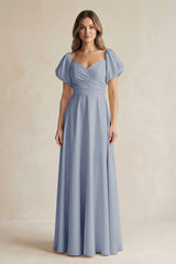 Sweetheart Puff Sleeve A - Line Chiffon Bridesmaid Dress in Twilight - KISS BRIDAL Bridesmaid Dresses