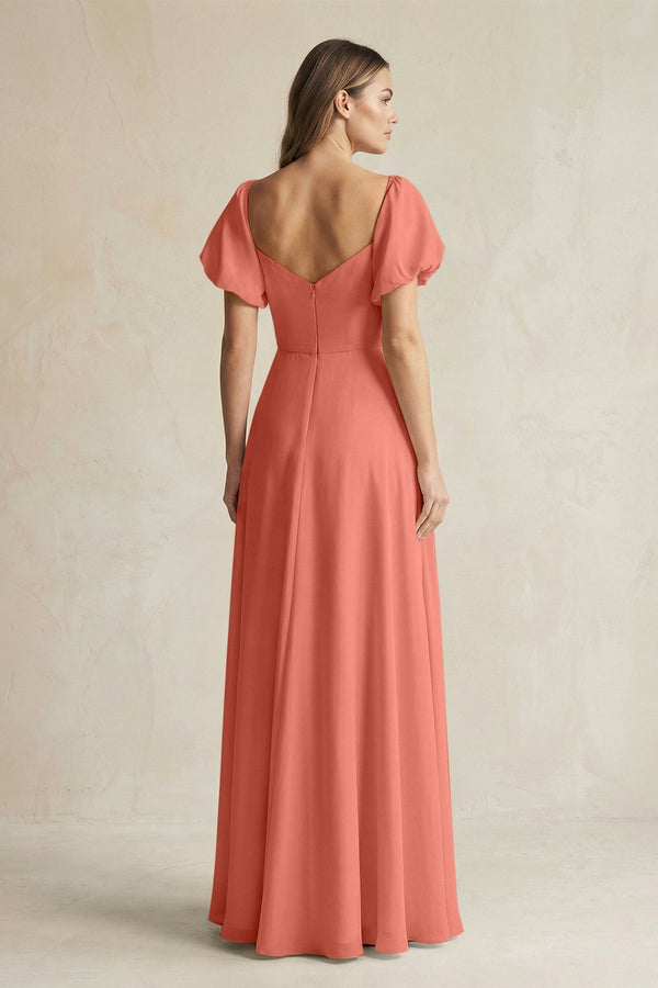 Sweetheart Puff Sleeve A - Line Chiffon Bridesmaid Dress in Wild Rose - KISS BRIDAL Bridesmaid Dresses