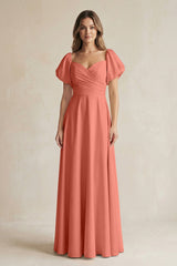 Sweetheart Puff Sleeve A - Line Chiffon Bridesmaid Dress in Wild Rose - KISS BRIDAL Bridesmaid Dresses