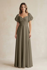 Sweetheart Puff Sleeve A - Line Chiffon Bridesmaid Dress in Willow Green - KISS BRIDAL Bridesmaid Dresses