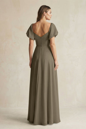 Sweetheart Puff Sleeve A - Line Chiffon Bridesmaid Dress in Willow Green - SHE IS ME Bridesmaid Dresses