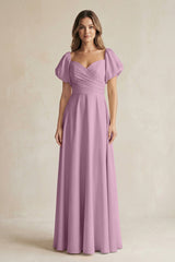 Sweetheart Puff Sleeve A - Line Chiffon Bridesmaid Dress in Wisteria - KISS BRIDAL Bridesmaid Dresses