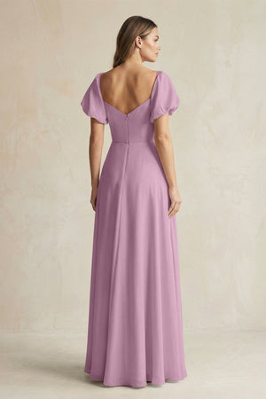 Sweetheart Puff Sleeve A - Line Chiffon Bridesmaid Dress in Wisteria - KISS BRIDAL Bridesmaid Dresses