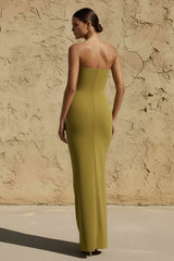 Sweetheart Ruched Wrap Maxi Dress in Olive - KISS BRIDAL