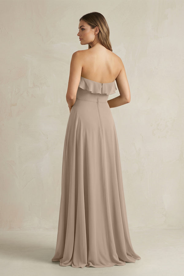 Sweetheart Ruffled A-Line Chiffon Bridesmaid Dress in Almond (2) | KISSBRIDAL