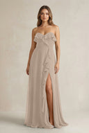 Sweetheart Ruffled A - Line Chiffon Bridesmaid Dress in Almond - SHE IS ME Bridesmaid Dresses