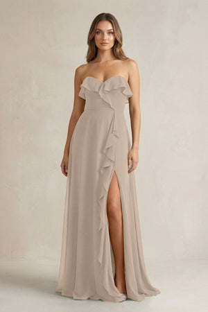 Sweetheart Ruffled A - Line Chiffon Bridesmaid Dress in Almond - SHE IS ME Bridesmaid Dresses