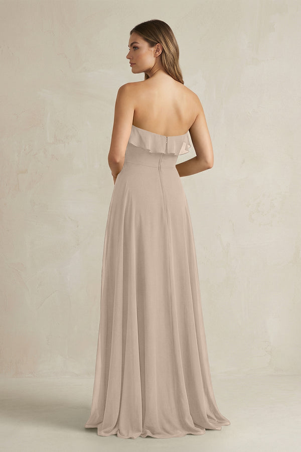 Sweetheart Ruffled A - Line Chiffon Bridesmaid Dress in Almond - SHE IS ME Bridesmaid Dresses