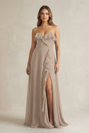 Sweetheart Ruffled A-Line Chiffon Bridesmaid Dress in Almond | KISSBRIDAL