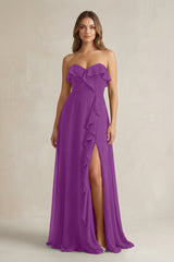 Sweetheart Ruffled A - Line Chiffon Bridesmaid Dress in Amethyst - KISS BRIDAL Bridesmaid Dresses