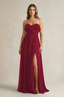Sweetheart Ruffled A - Line Chiffon Bridesmaid Dress in Berry - SHE IS ME Bridesmaid Dresses
