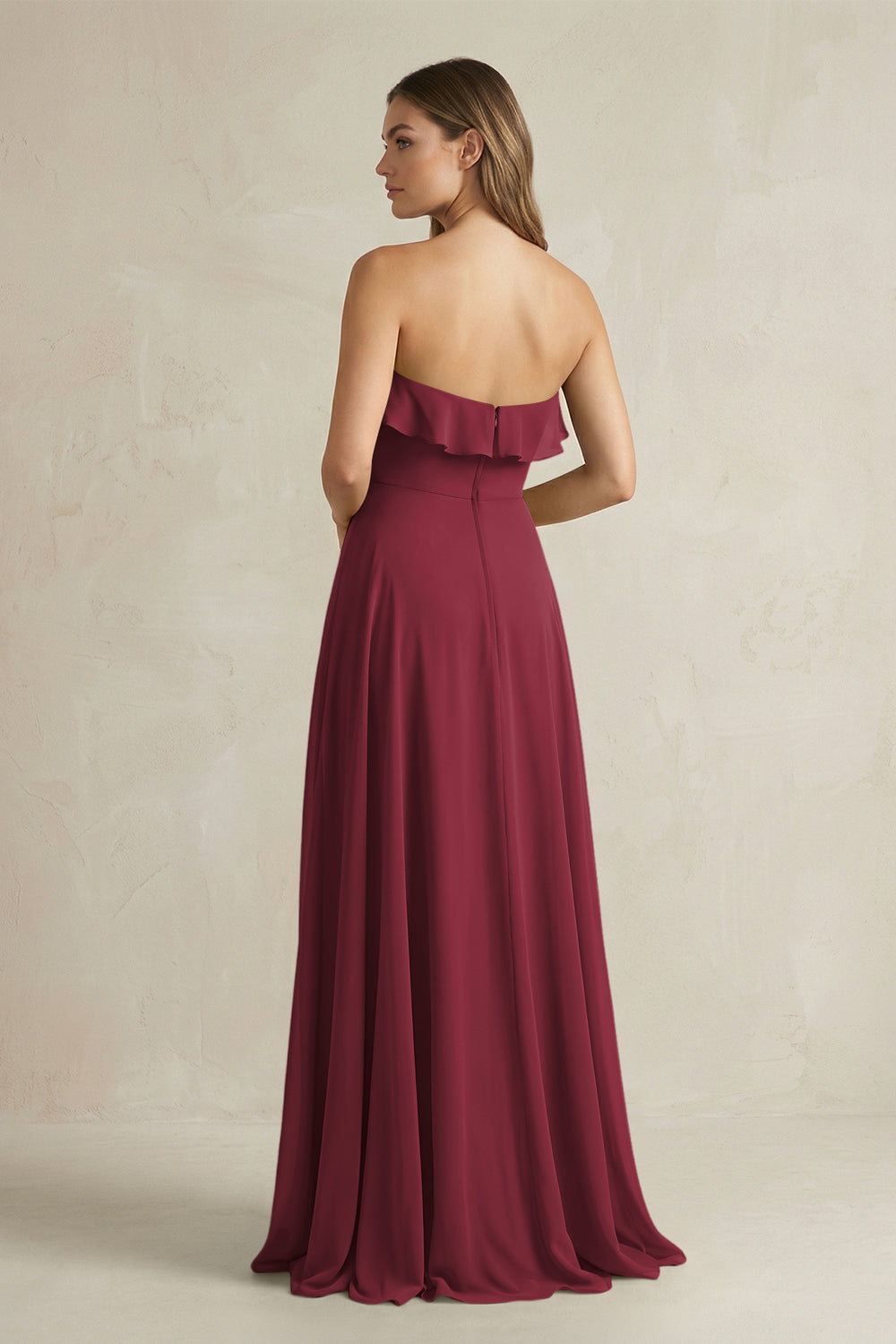 Sweetheart Ruffled A-Line Chiffon Bridesmaid Dress in Berry