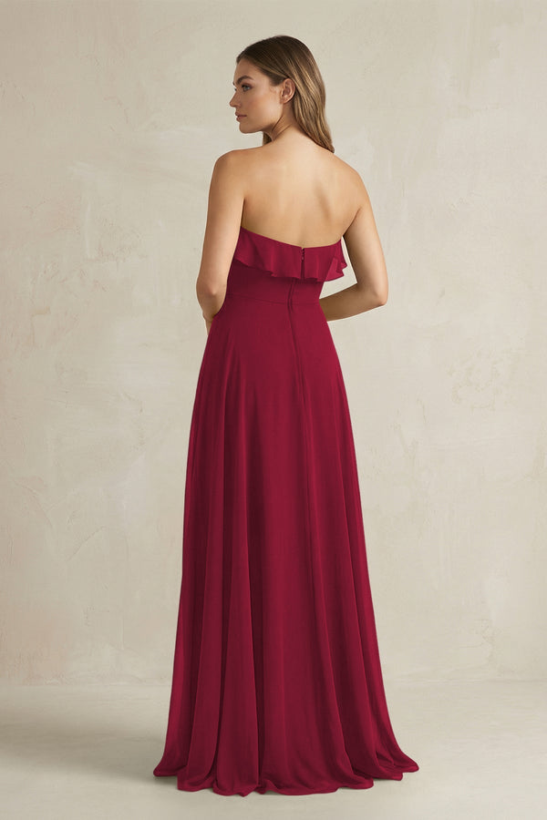 Sweetheart Ruffled A - Line Chiffon Bridesmaid Dress in Berry - SHE IS ME Bridesmaid Dresses