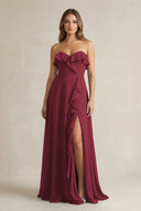Sweetheart Ruffled A-Line Chiffon Bridesmaid Dress in Berry | KISSBRIDAL