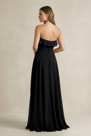 Sweetheart Ruffled A - Line Chiffon Bridesmaid Dress in Black - SHE IS ME Bridesmaid Dresses