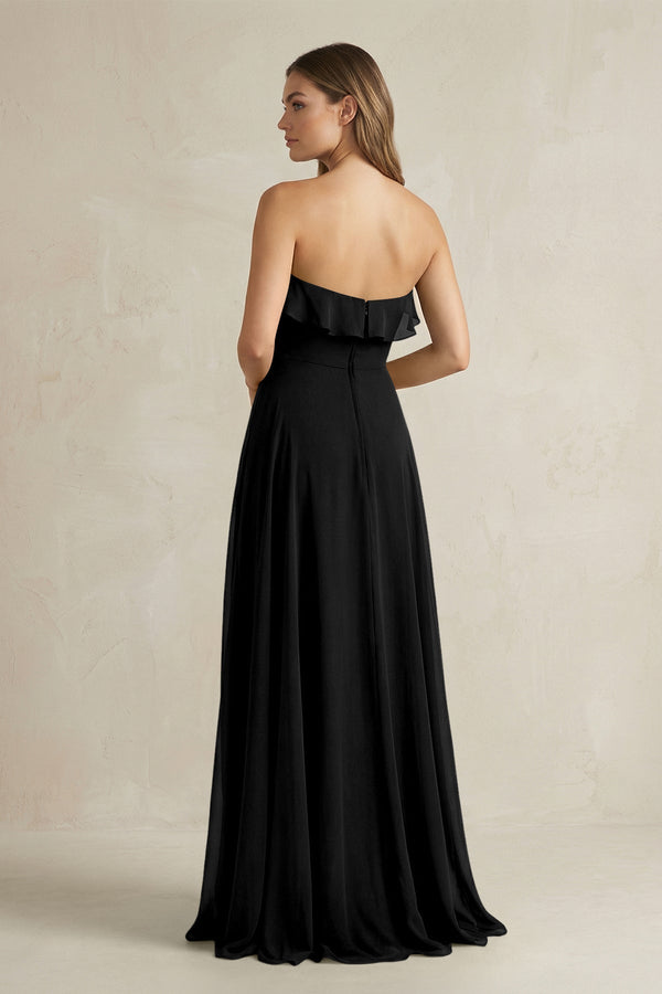Sweetheart Ruffled A - Line Chiffon Bridesmaid Dress in Black - SHE IS ME Bridesmaid Dresses