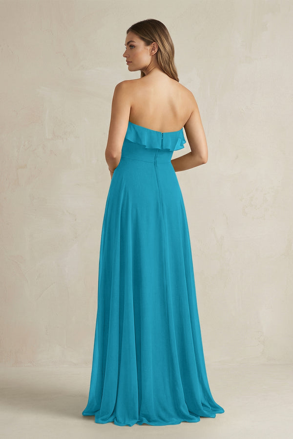 Sweetheart Ruffled A - Line Chiffon Bridesmaid Dress in Blue Jay - SHE IS ME Bridesmaid Dresses